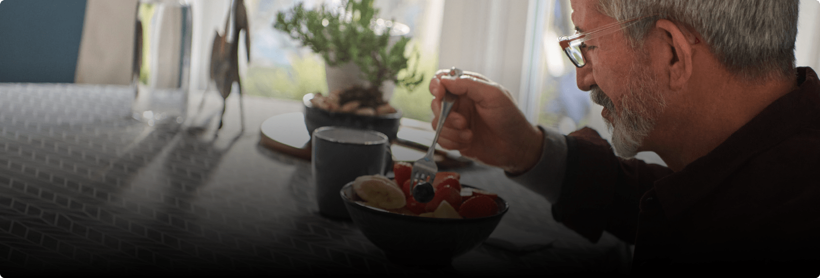 Theron eating breakfast.